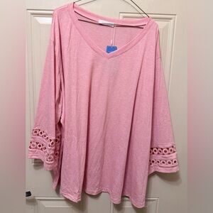 WellSize Peachy Pink Pullover Top with Sleeve Detail V Neck Size 4XL